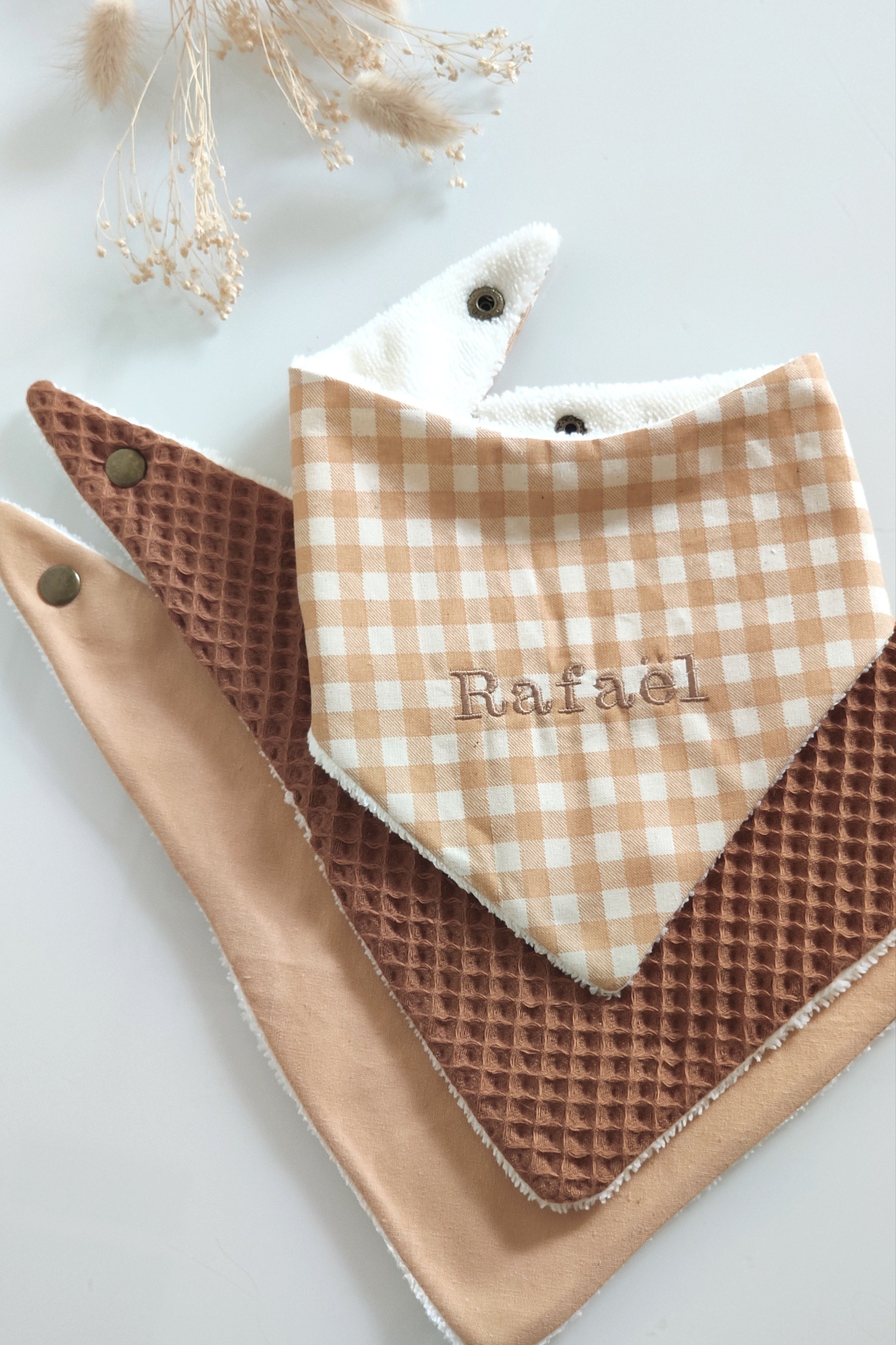 Lot de 3 bavoirs bandana - Camel