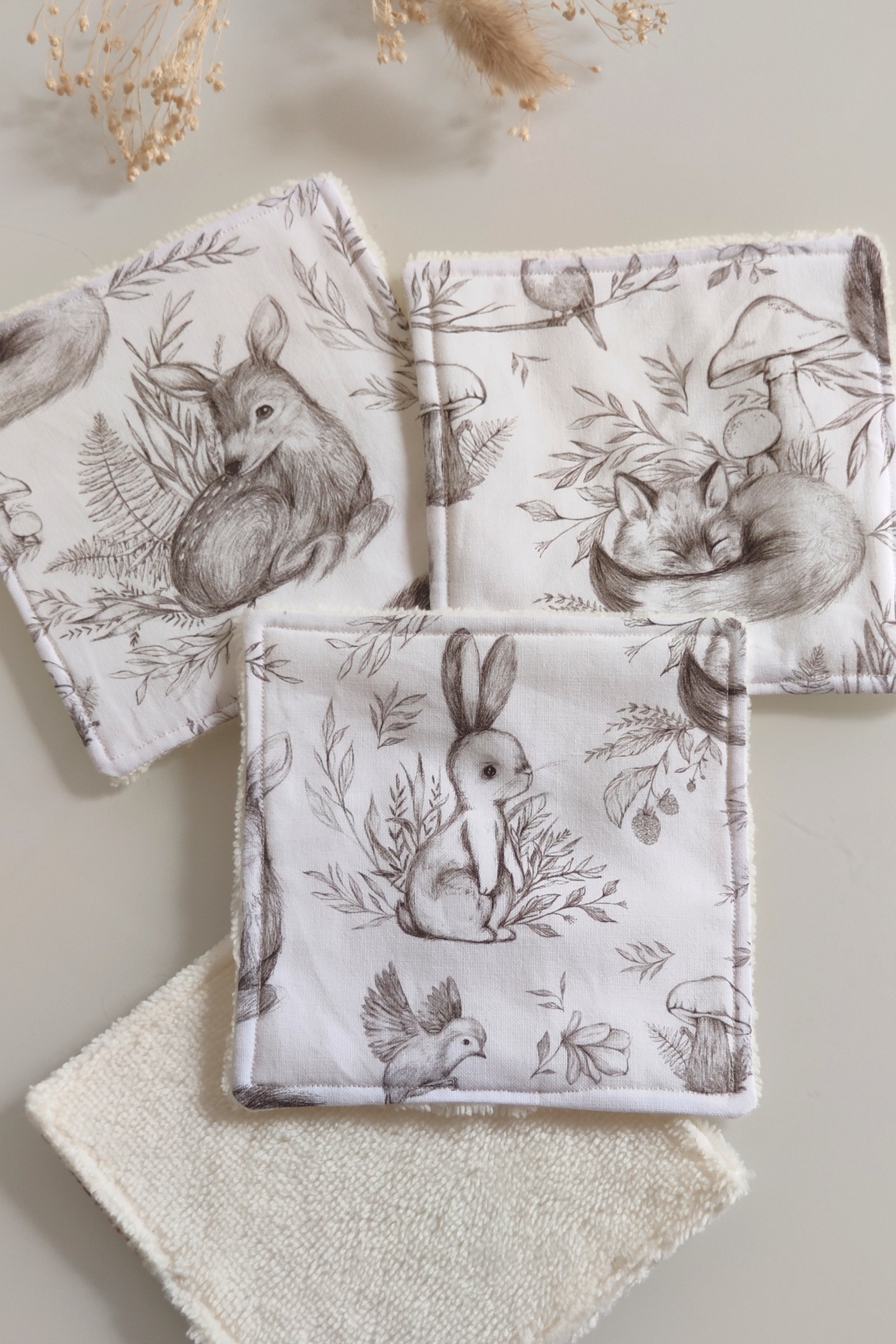 Lingettes lavables réutilisables - Animaux de la forêt