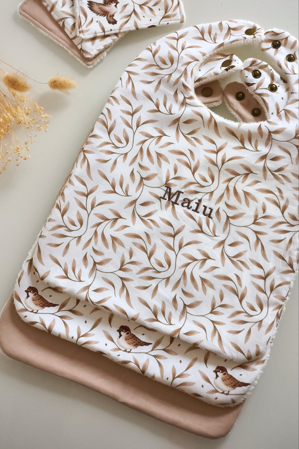 Lot de 3 bavoirs - Oiseaux et brindilles