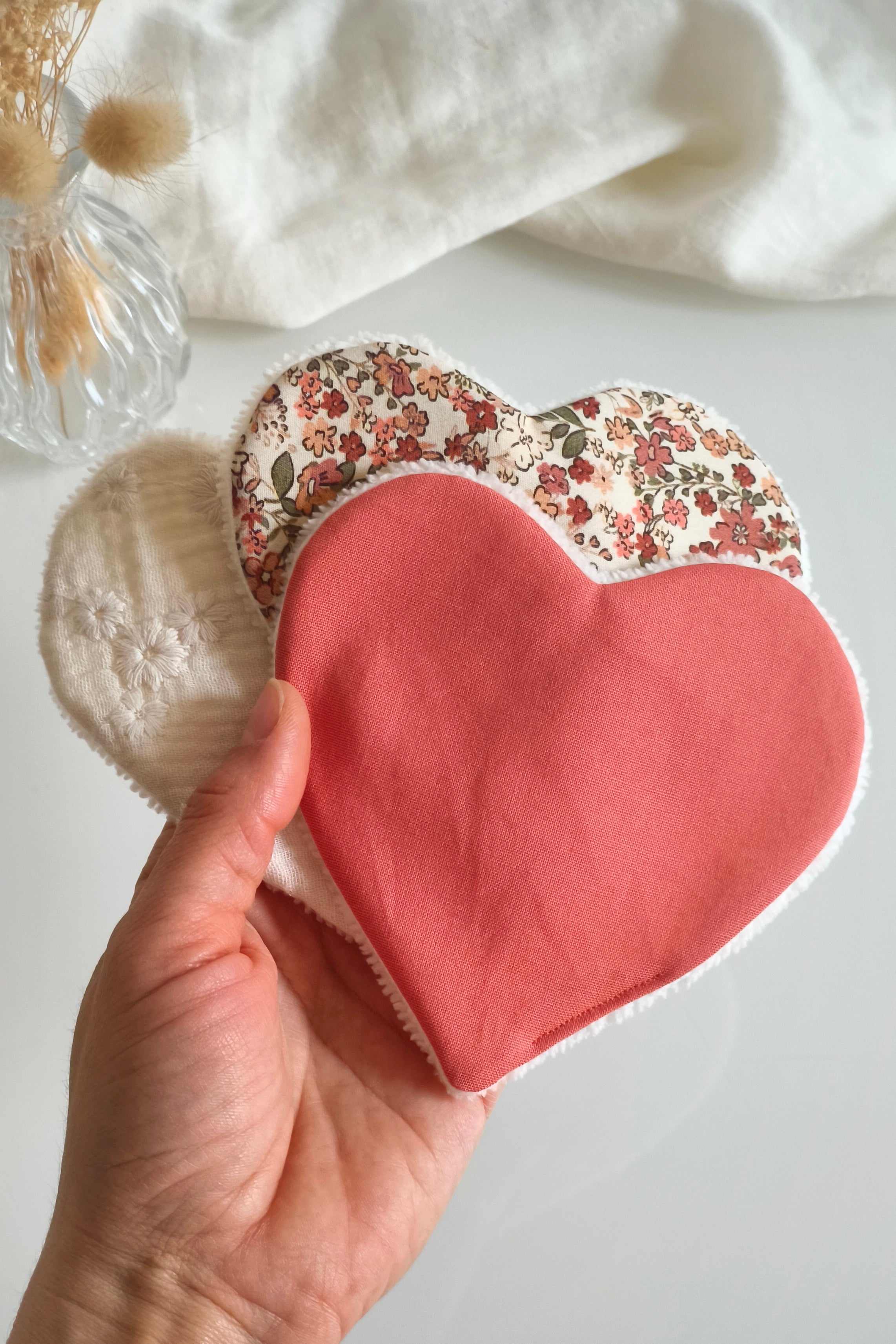 Lot de 3 lingettes réutilisables cœur ❤️