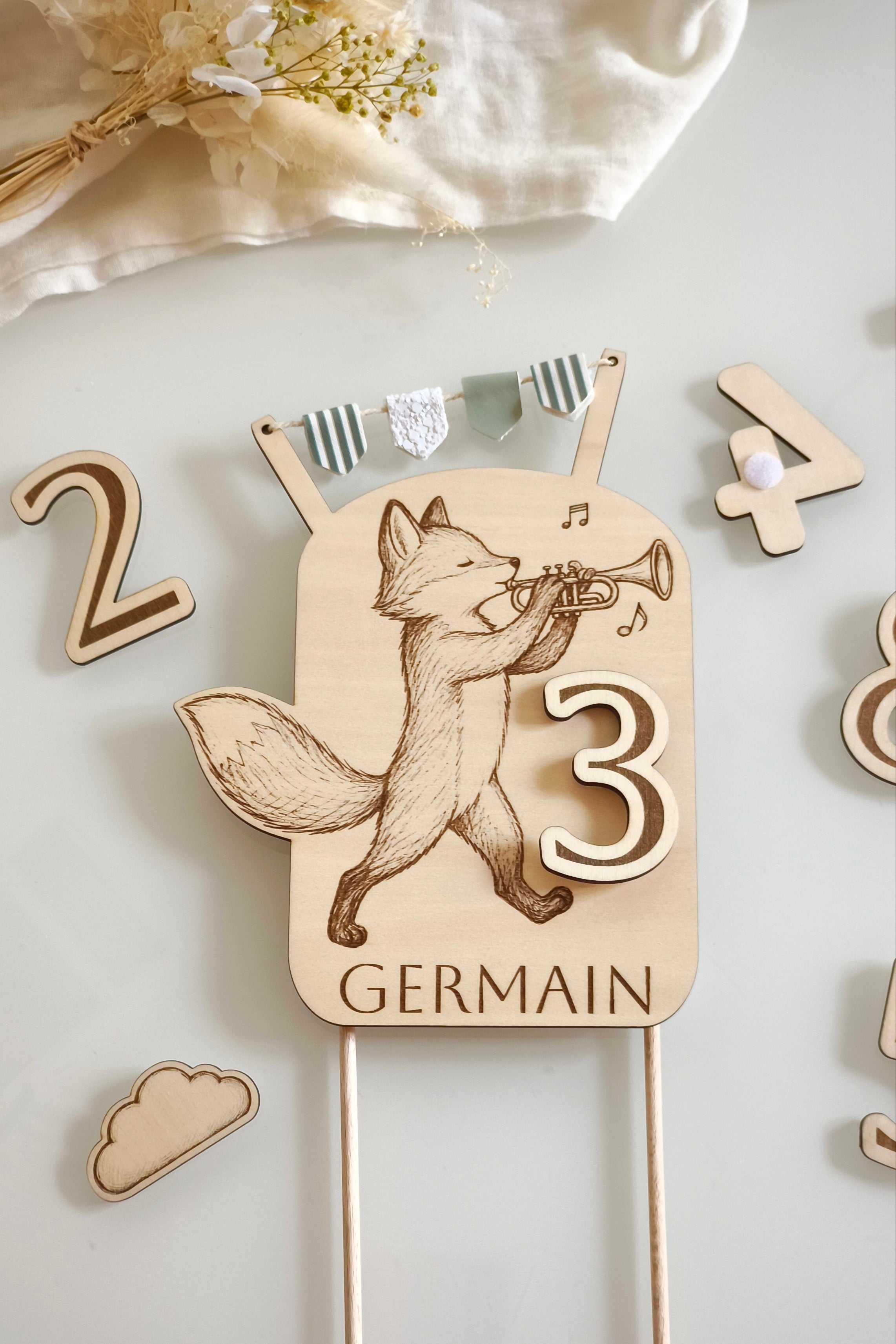 Cake topper réutilisable et personnalisable - Renard