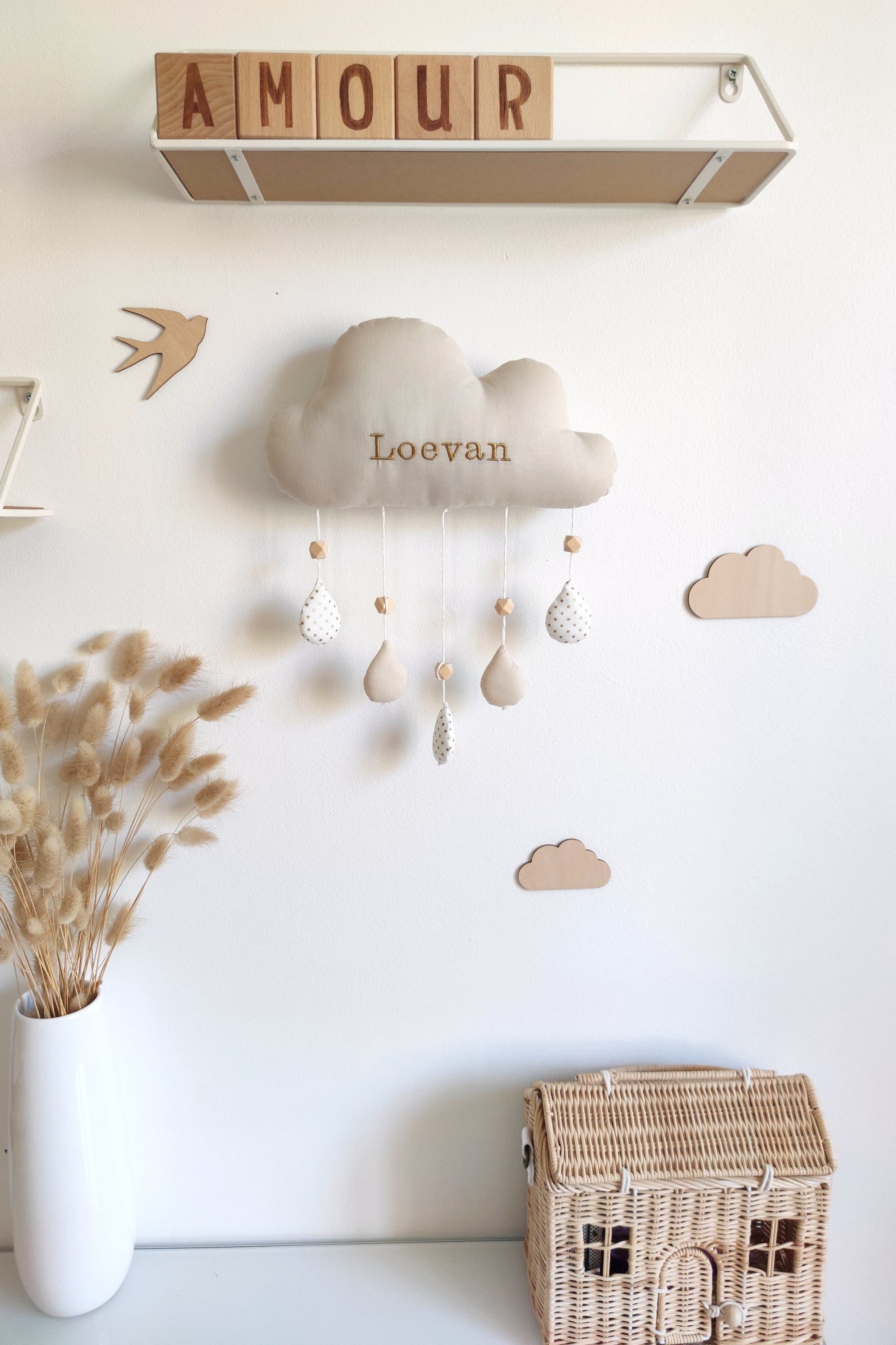 Nuage avec prénom - Beige clair doré